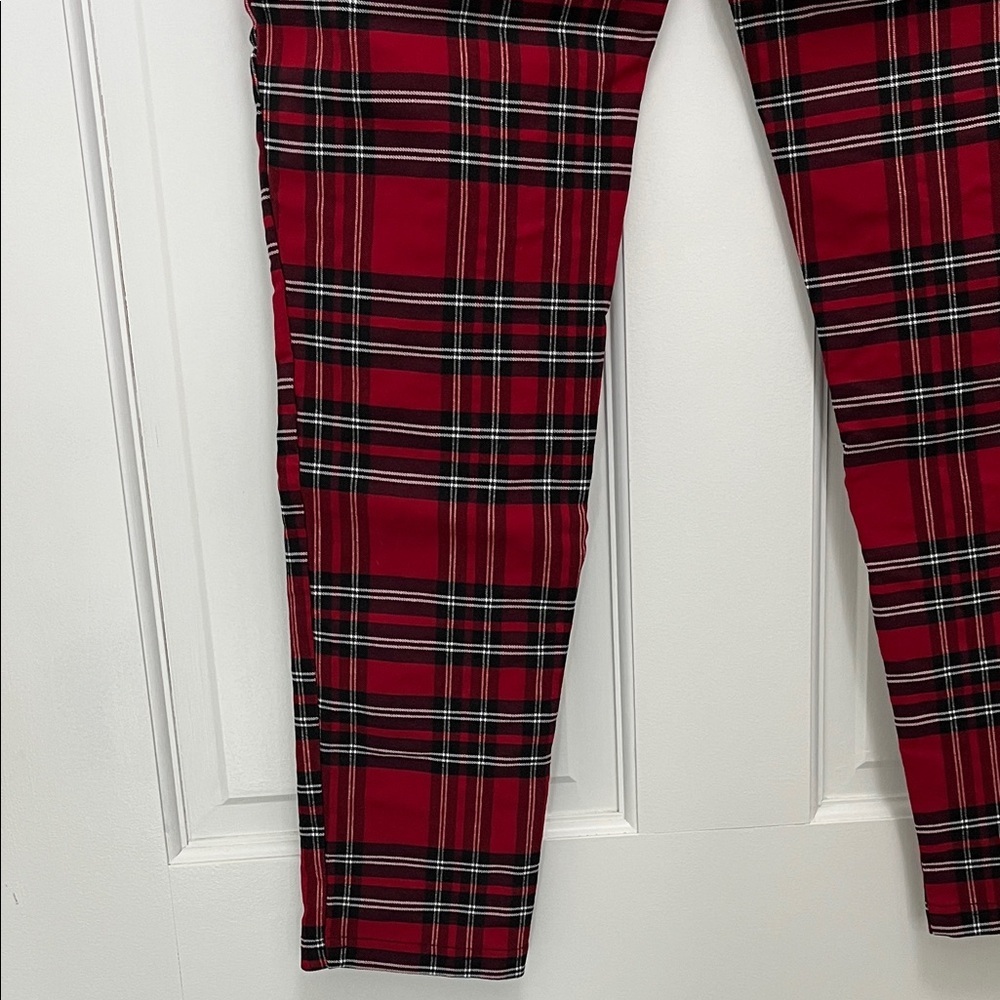 Zara Red and Black Tartan Plaid Pull On Skinny Pants - Size Large - Picture 11 of 15